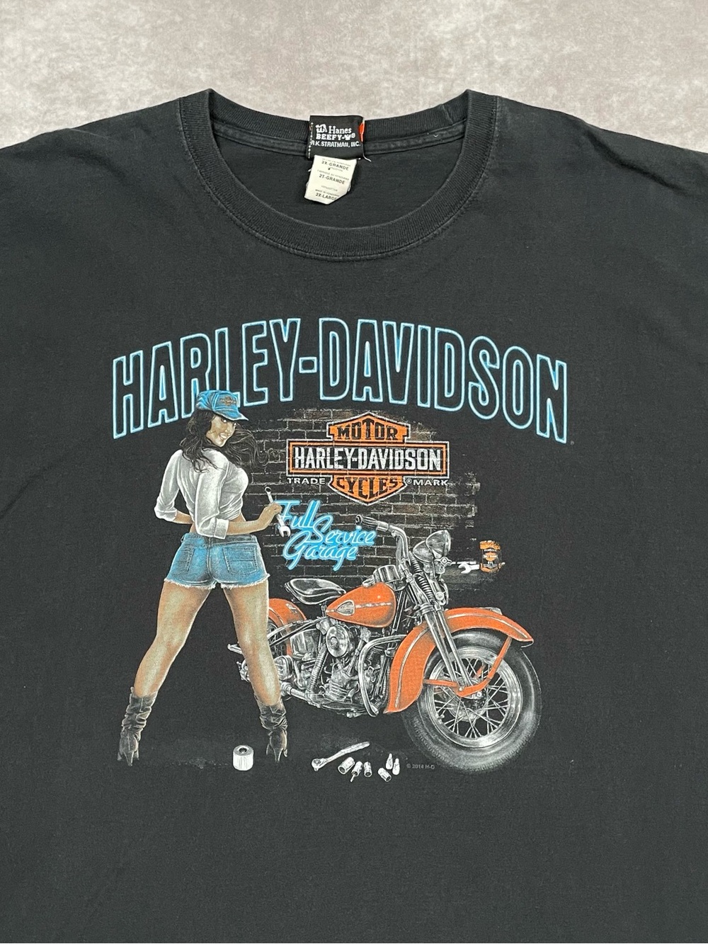 Harley Davidson T-Shirt Adult 2XL Black Pin Up Girl Doll Biker Motorcycles